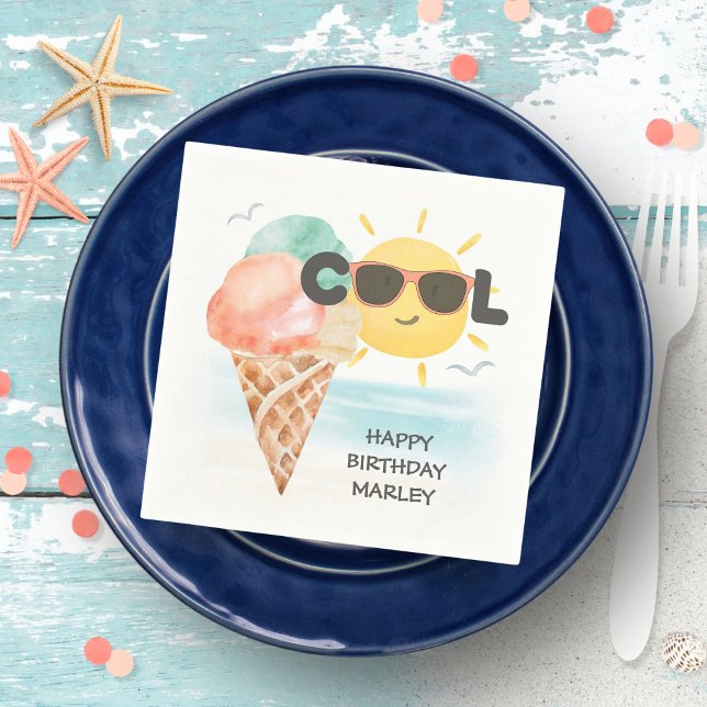 Sommer Cool | Tropical Beach Ice Cream Geburtstag Serviette (Von Creator hochgeladen)