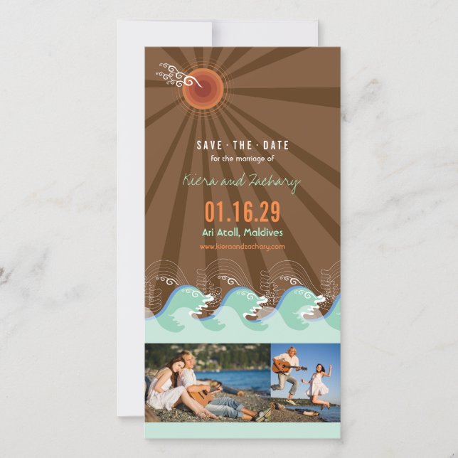 Sommer Coole Wasserhähnen und braunes Sonnenstrand Save The Date (Vorderseite)