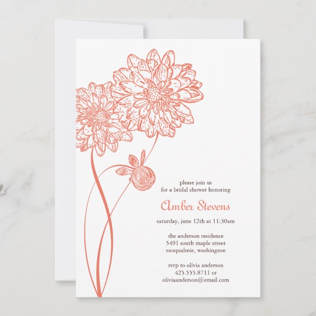 Sommer Dahlias Dusche/Party Einladung (Vorderseite)