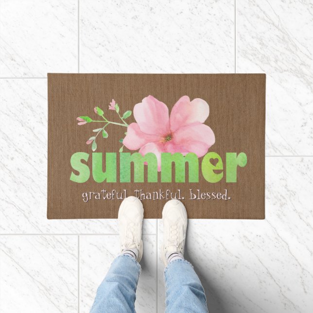 Sommer dankbar glücklich gesegnet rosa grüne Blüte Fußmatte (Indoor)