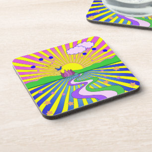 Sommer der Liebe Farbenfrohe psychedelische 60er 7 Getränkeuntersetzer