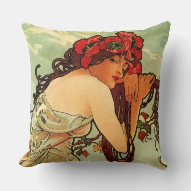 Sommer durch Alphonse Mucha Kissen (Vorderseite)