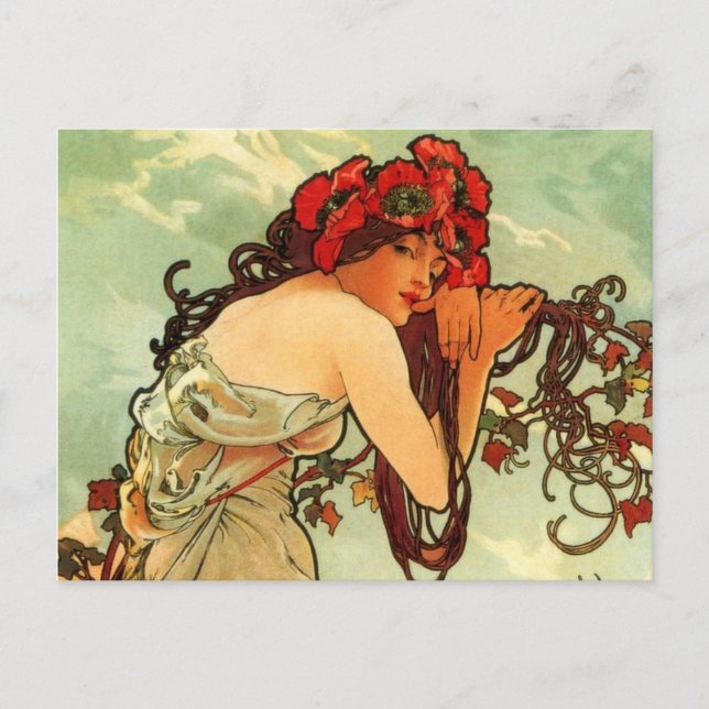 Sommer durch Mucha Postkarte (Vorderseite)