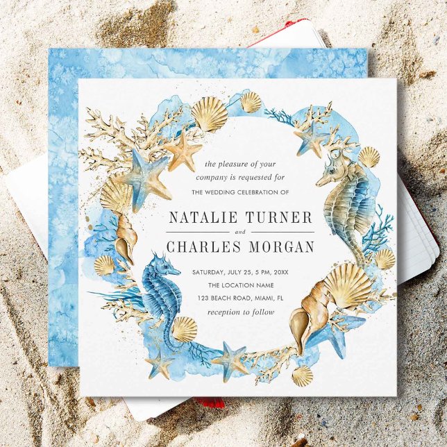 Sommer-Einladung zum Hochzeitsfeiern auf See und a Einladung (Front & Back)
