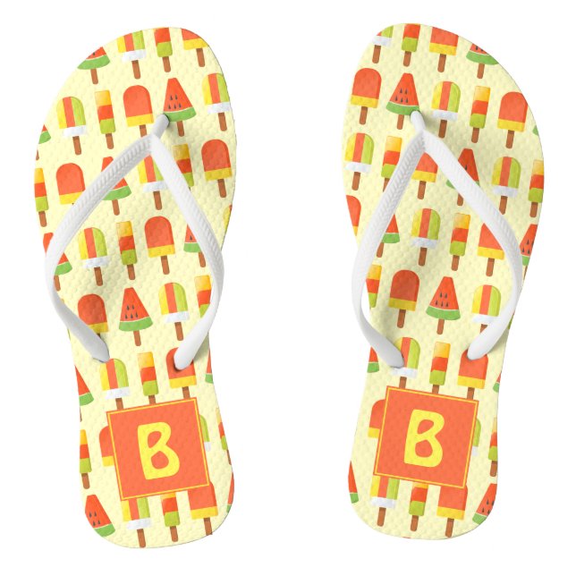 Sommer-Eis-Lutscher Muster Monogramm Flip Flops (Fußbett)