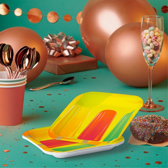 Sommer-Eispops-Trio Helle Popsicles Pappteller (Von Creator hochgeladen)