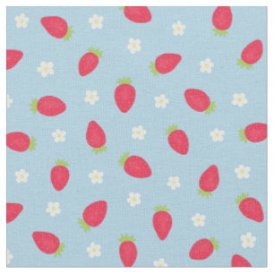 Sommer-Erdbeeren auf Blau (kleine Skalierung) Stoff