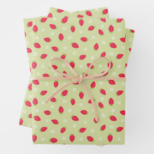 Sommer-Erdbeeren auf Grün (kleine Ausführung) Geschenkpapier Set