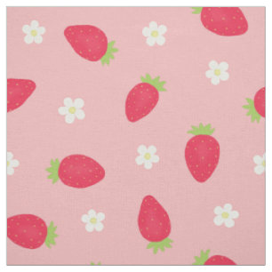 Sommer-Erdbeeren auf Rosa (großer Maßstab) Stoff