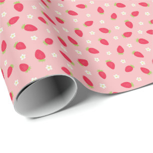 Sommer-Erdbeeren auf Rosa (kleiner Maßstab) Geschenkpapier