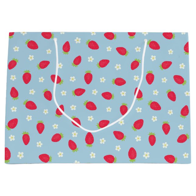Sommer-Erdbeeren Blau Große Geschenktüte (Vorderseite)