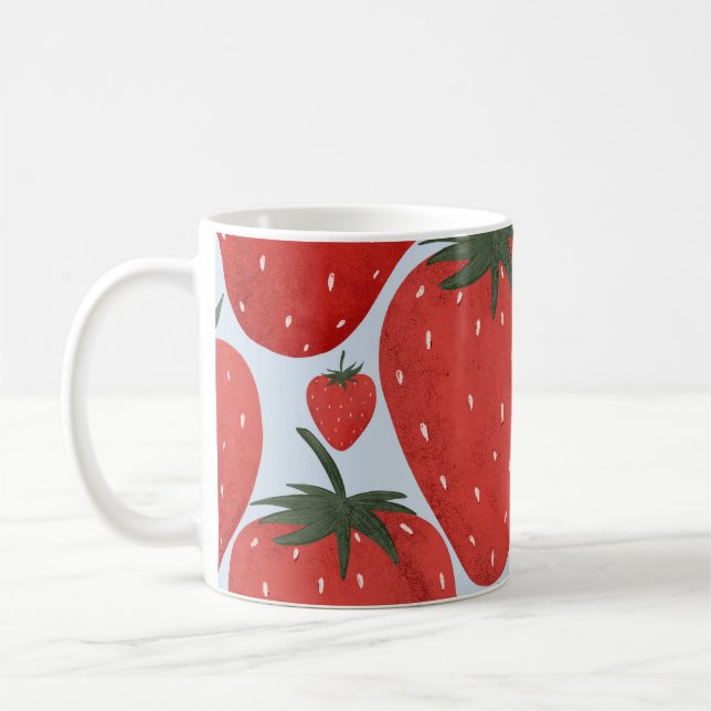 Sommer-Erdbeeren Hellblaues Muster Kaffeetasse (Links)
