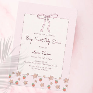 Sommer, Erdbeeren, Ribbon-Babydusche Einladung