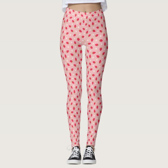 Sommer-Erdbeeren Rosa Leggings (Vorderseite)