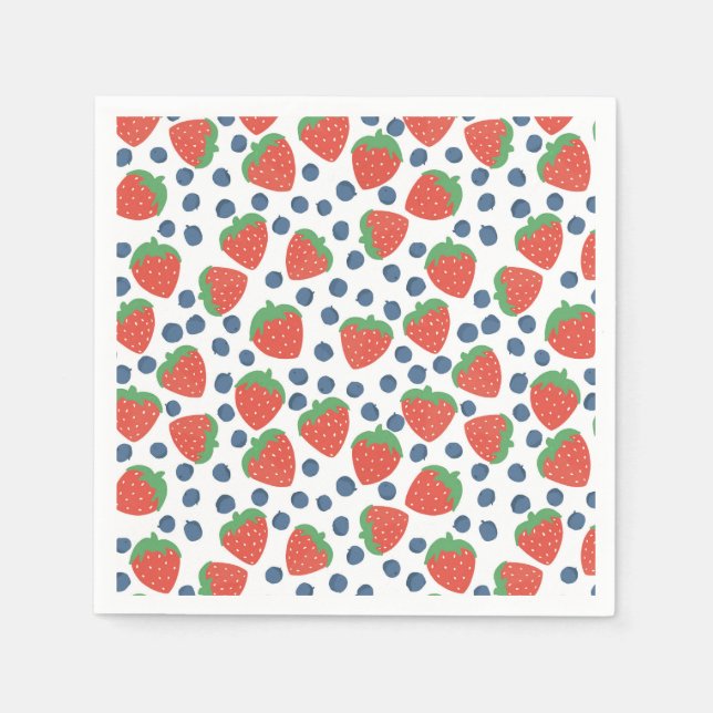 Sommer Erdbeeren und Blueberries Fruchtmuster Serviette (Vorderseite)