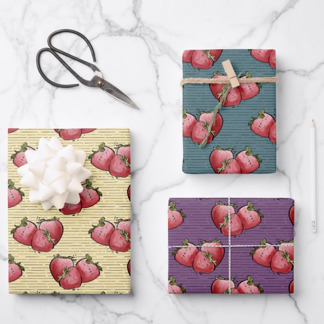 Sommer Erdbeeren Wasserfarbe Geschenkpapier Set (Vorderseite)