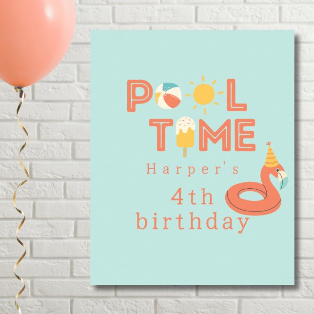 Sommer Flamingo-Eis Kinder Geburtstag Poolparty Poster (flamingo pool time birthday pool party poster print sign.personalized name digital instant download )