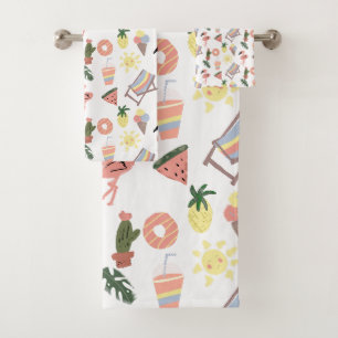Sommer Flamingo Handgezeichnete Kritzeleien Badhandtuch Set