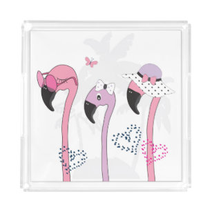 Sommer Flamingo: Strand Vintage Illustration. Acryl Tablett