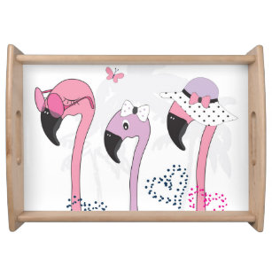 Sommer Flamingo: Strand Vintage Illustration. Serviertablett