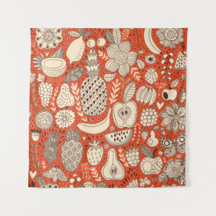 Sommer-Frucht-Doodle Vintage Wandteppich