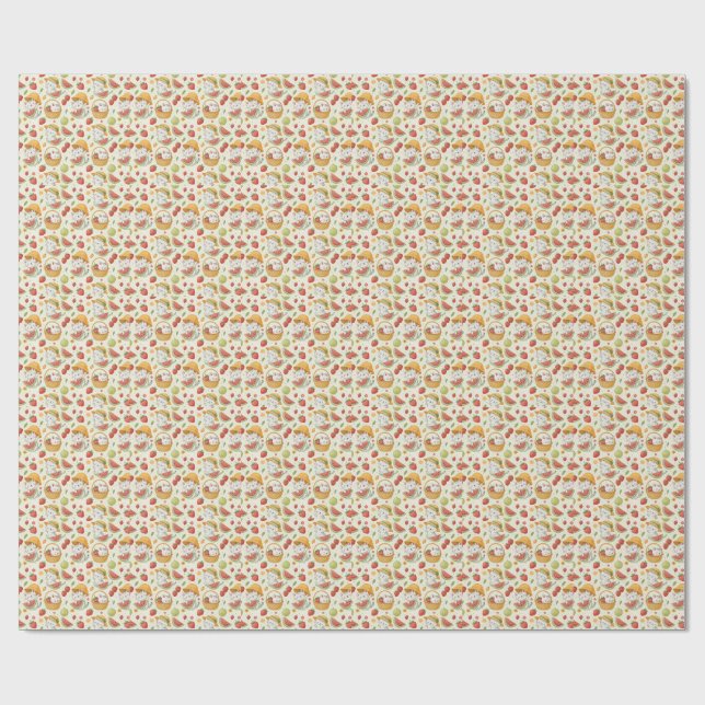 Sommer-Früchte-Katzen-Muster - Picknick-Design für Geschenkpapier (Flach)