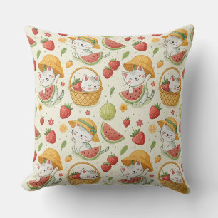 Sommer-Früchte-Katzen-Muster - Picknick-Design für Kissen
