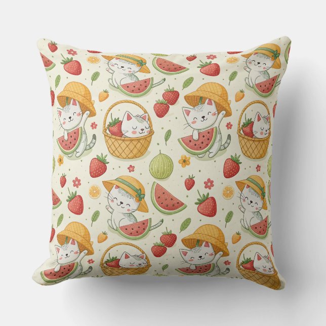 Sommer-Früchte-Katzen-Muster - Picknick-Design für Kissen (Vorderseite)