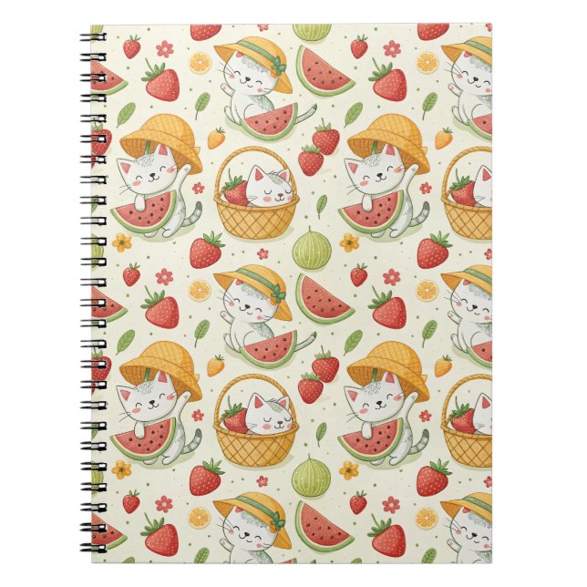 Sommer-Früchte-Katzen-Muster - Picknick-Design für Notizblock (Vorderseite)