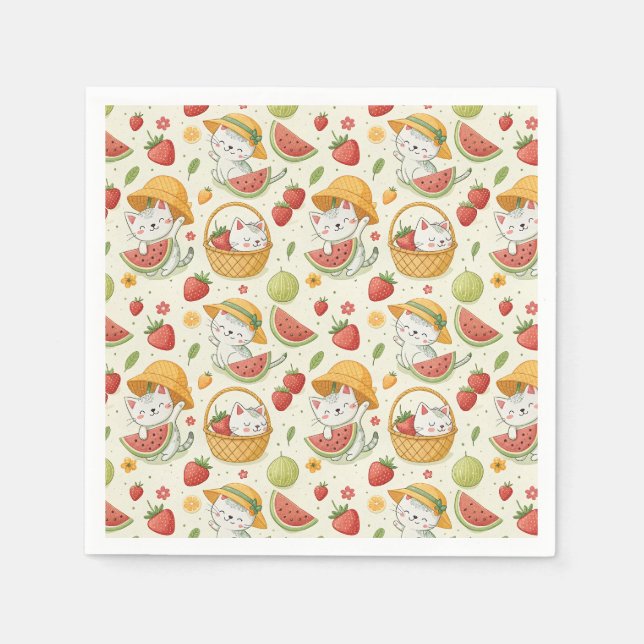 Sommer-Früchte-Katzen-Muster - Picknick-Design für Serviette (Vorderseite)