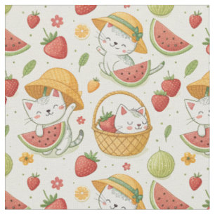 Sommer-Früchte-Katzen-Muster - Picknick-Design für Stoff