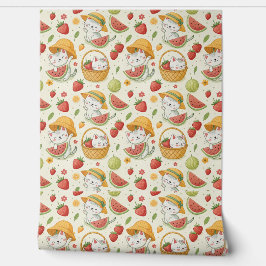 Sommer-Früchte-Katzen-Muster - Picknick-Design für Tapete