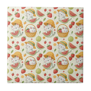 Sommer-Früchte-Katzenmuster - Picknick-Design für Fliese