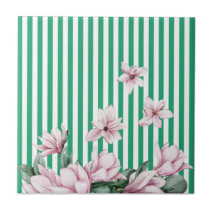 Sommer-, Frühling-, grüner Streifen Magnoliendruck Fliese