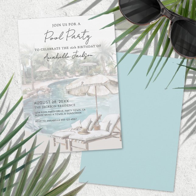 Sommer-Geburtstags-Poolparty Einladung (Summer Birthday Pool Party Invitation)