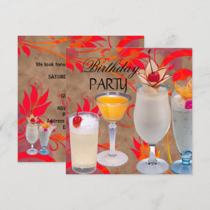 Sommer Geburtstagsparty Cocktails Tropisch Einladung