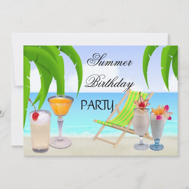 Sommer Geburtstagsparty Cocktails Tropischer Stran Einladung (Vorderseite)