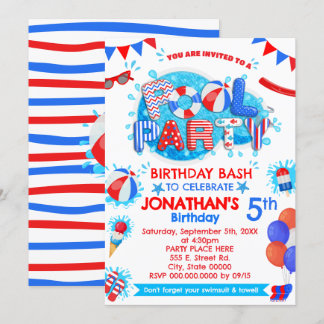 Sommer Geburtstagsparty Red White Blue Einladung