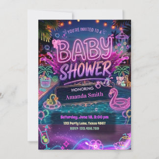 Sommer-Glow-Neon-Poolparty-Mädchen-Baby- Shower  Einladung
