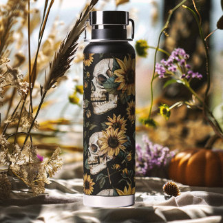 Sommer-Gothschädel und Sonnenblumen Spooky Trinkflasche