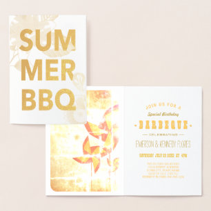 SOMMER GRILLEN Goldfolie Folienkarte