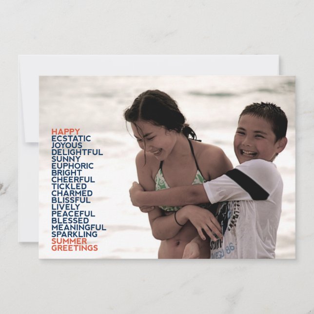 Sommer Grüße Adjektive flach Karte (Vorderseite)