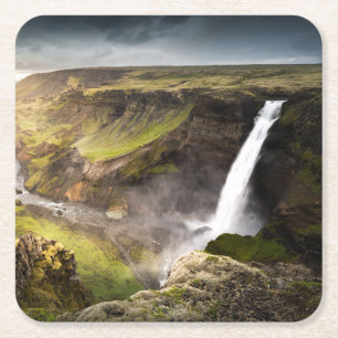 Sommer Haifoss Wasserfall- in Island Rechteckiger Pappuntersetzer