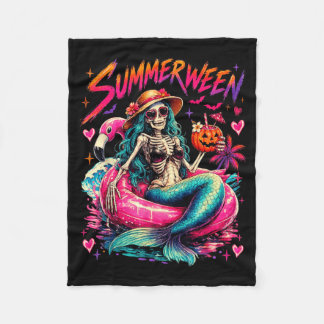 Sommer Halloween Skelett Meerjungfrau Grusel Hallo Fleecedecke