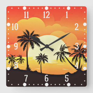 Sommer Hintergrund mit Palmen-32134 Quadratische Wanduhr