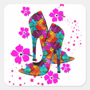 Sommer-Hochhackerschuhe Hot Pink Blumen Quadratischer Aufkleber