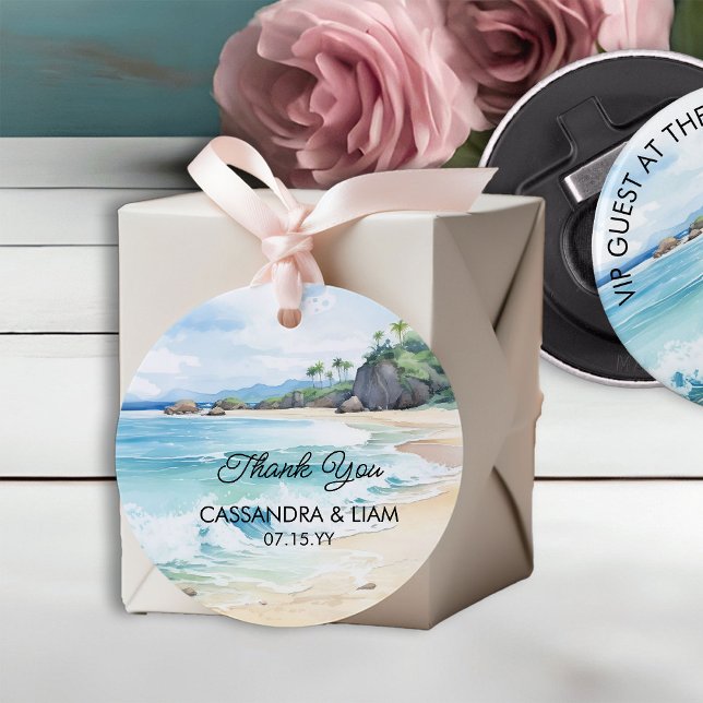 Sommer Hochzeit Wasserfarbe tropische Strände Land Geschenkanhänger (Wedding favor tags from the Summer Beach Wedding Collection by Darling & May)