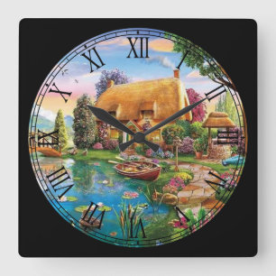 Sommer Hütte Kunstschätze Quadratische Wanduhr