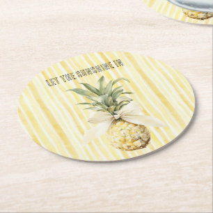 Sommer im Sonnengelb Streifen Ananas Runder Pappuntersetzer