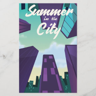 Sommer in der Stadt Stadtbild Poster Cartoon. Briefpapier